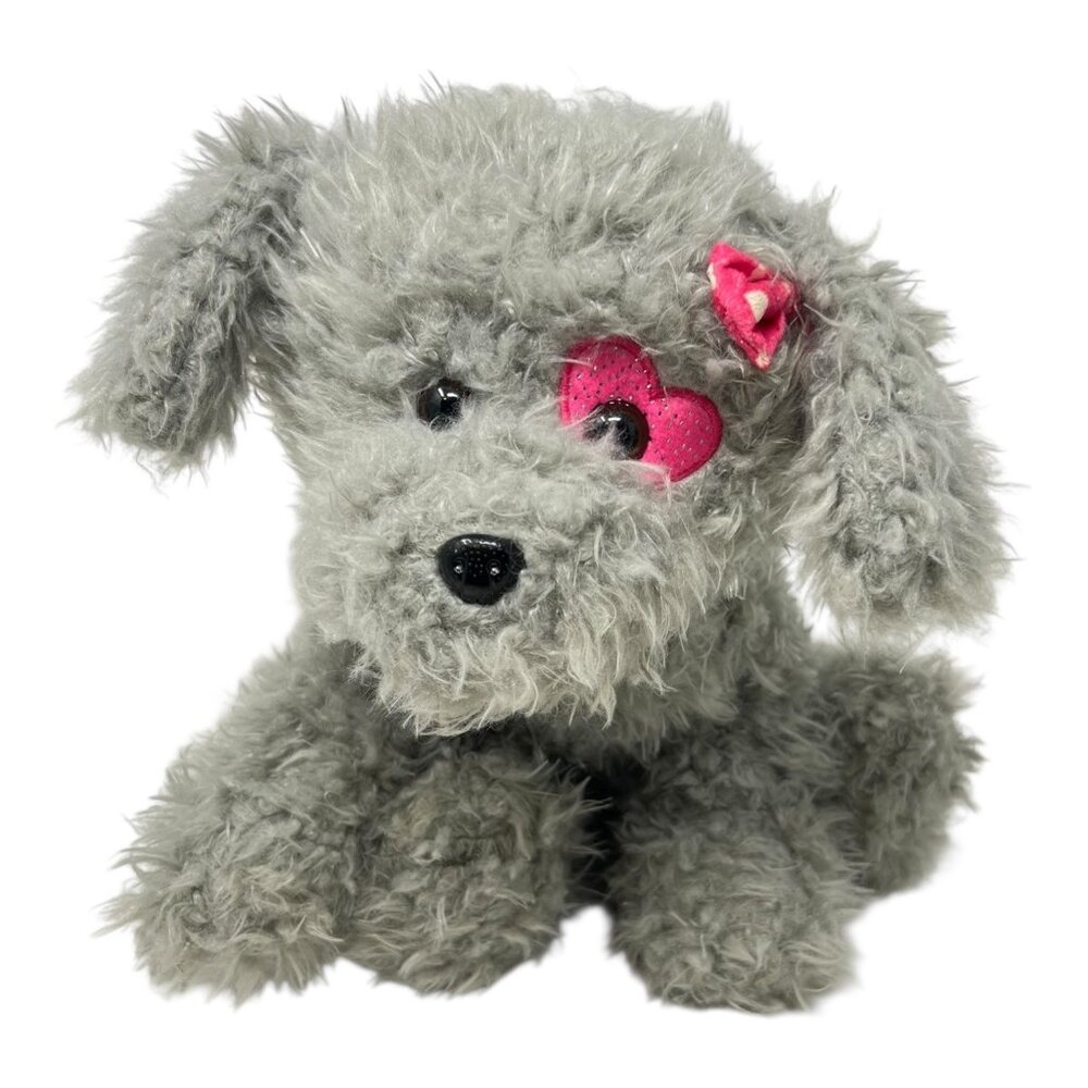 Walmart Shaggy Gray Puppy Dog Plush Pink Bow Heart